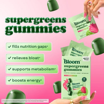 BLOOM NUTRITION Greens & Superfoods Supergreens Gummies - Strawberry Kiwi - 12 servings