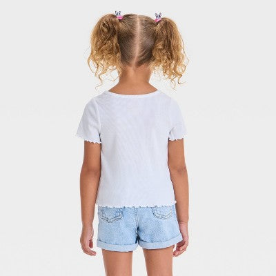Toddler Girls' Ribbed Solid Knit Short Sleeve T-Shirt 5T