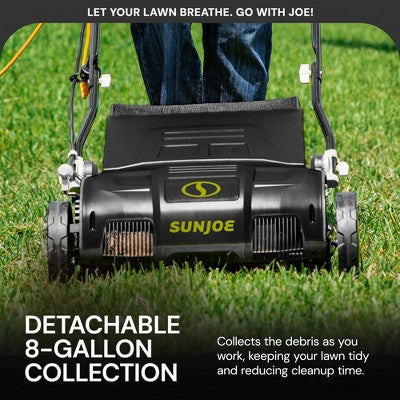 Sun Joe Electric Lawn Dethatcher & Scarifier with 8-Gal Bag, 12 Amp, 12.6 Inch, Black - Gardening Machine & Equipment for Lawn, Yard & Grass, AJ801E (LOCAL PICKUP ONLY)