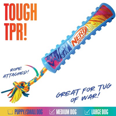 NERF 2.7 inch TPR Color Blast Squeak Stick with T-Shirt Rope Dog Toys