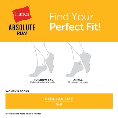 Hanes Women's Absolute Run 3pk No Show Tab Socks - Blue 5-9: Arch Support, Cushioned Sole, Seamless Toe