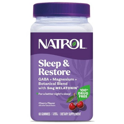 Natrol Sleep & Restore Gummies for Restorative Sleep with Magnesium, GABA, 5mg Melatonin - Cherry - 60ct