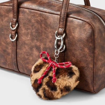 Faux Fur Leopard Print Heart & Cord Bow Bag Charm - Wild Fable Multi