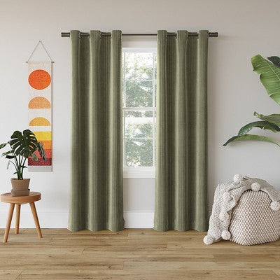 40"x84" Sun Zero Blackout Cascade Pleated Velvet Grommet Curtain Panel Sage Green: Modern Indoor Decor