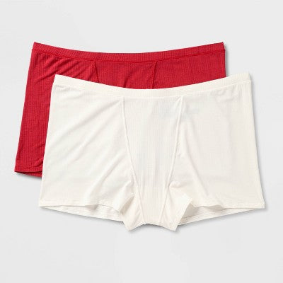 Women's 2pk Modal Blend Boy Shorts Underwear - Auden White/Red XXL