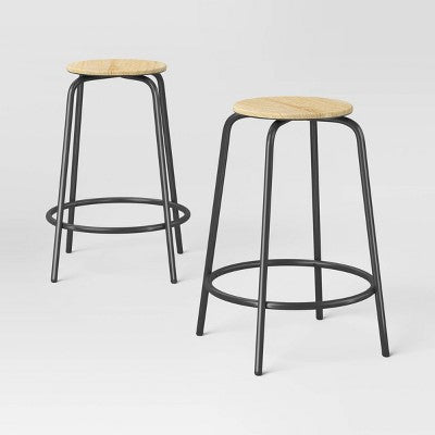 2pk 24" Wood with Metal Base Backless Counter Height Barstool Natural - Room Essentials (LOCAL PICKUP ONLY)