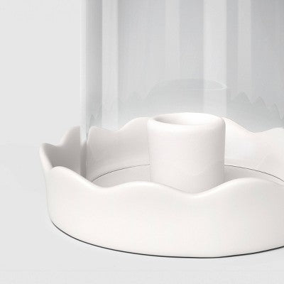 Scalloped Ceramic and Glass Hurricane Taper Candle Holder White - Room Essentials