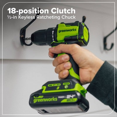 Greenworks POWERALL 24V Cordless Brushless Drill/Driver with 2Ah Battery and Charger