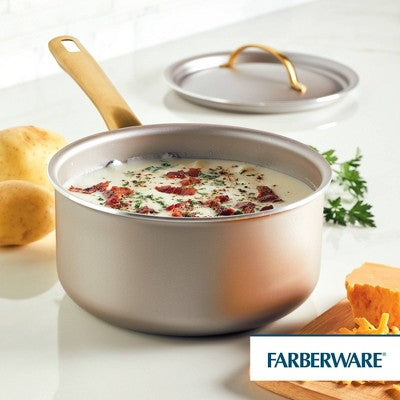 Farberware Radiant 3qt Nonstick Covered Sauce Pan: Dishwasher-Safe, Tempered Glass Lid, Electric & Gas Compatible