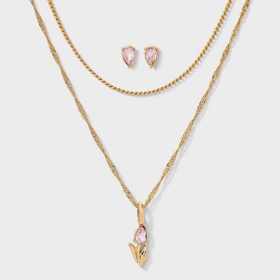 Bella Uno Bellissima 14kt Gold Dipped Pear Earring Tulip Necklace Extender Set