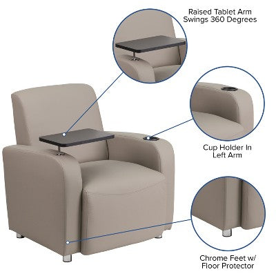 Flash Furniture Gray LeatherSoft Guest Chair with Tablet Arm, Chrome Legs and Cup Holder (LOCAL PICKUP ONLY)