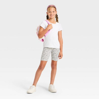 Girls' Ribbed Floral Bike Shorts - Cat & Jack Cream XXL