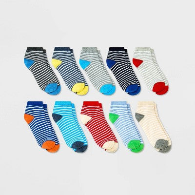 Boys' 10pk Lightweight Striped Ankle Socks - Cat & Jack M