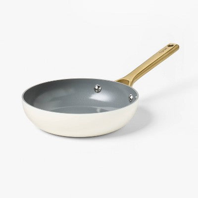 8" Nonstick Ceramic Coated Aluminum Frying Pan With Champagne Handle Cream - Figmint