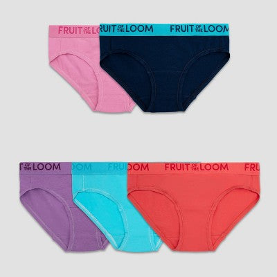 Fruit of the Loom Girls' 5pk Hipster Underwear - 16: Cotton Spandex Blend, Tagless, Mid Rise, Jersey Fabric