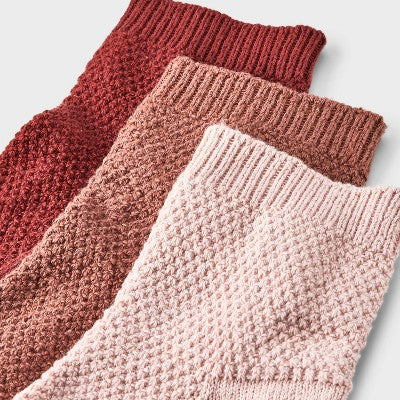 Women's Textured Stitch 3pk Ankle Socks - Universal Thread Pink/Brown/Burgundy 4-10: Tagless, Knit