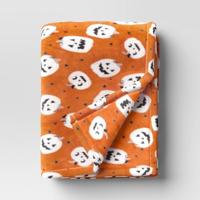 Halloween Pumpkin Throw Blanket Orange - Hyde & EEK! Boutique: Lightweight Knitted Polyester, Machine Washable, 50x60"