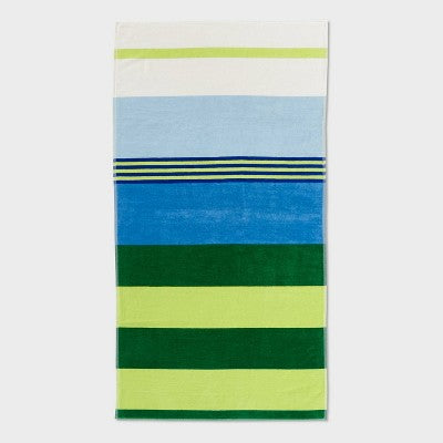 36"x72" Reversible Crosswoven Multi Striped Oversized Beach Towel Blue/Green - Room Essentials