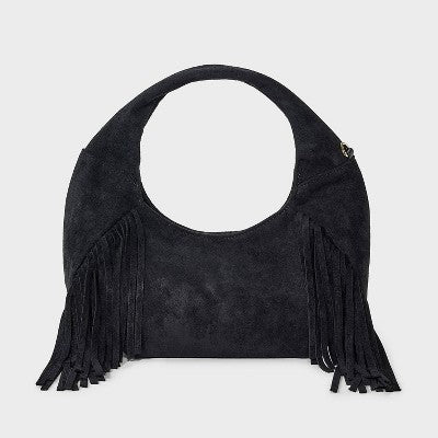 Soft Fringe Crescent Handbag - Universal Thread Black