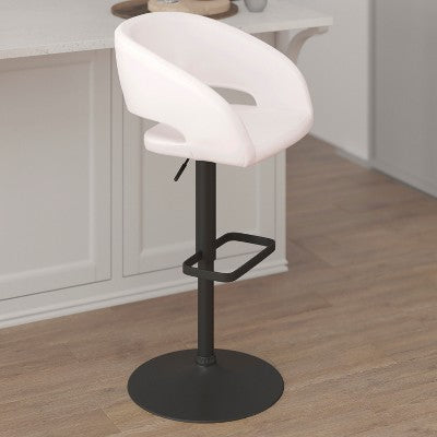 Flash Furniture Erik Contemporary White Vinyl Adjustable Height Barstool with Rounded Mid-Back and Black Base (LOCAL PICKUP ONLY)