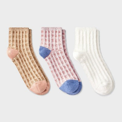 Women's Waffle 3pk Ankle Socks - Universal Thread Pink/Ivory/Tan 4-10: Tagless, Smooth Seams