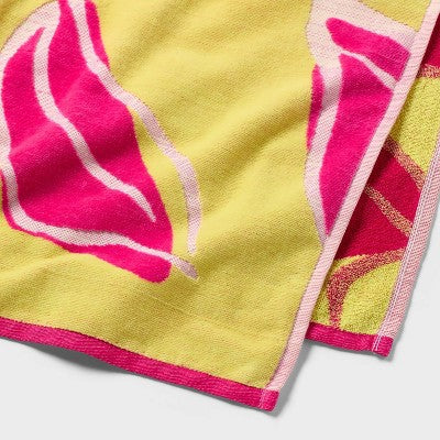 36"x72" Floral Oversized Beach Towel Yellow/Pink - Room Essentials