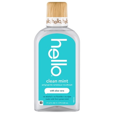 hello Alcohol Free Mouthwash with Aloe Vera - Flouride Free Mouthwash - Clean Mint - 17.6 floz