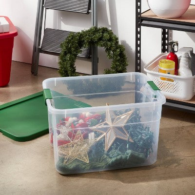 66qt Latching Christmas Storage Box Clear Base with Lid and Latch Green - Brightroom (LOCAL PICKUP ONLY)