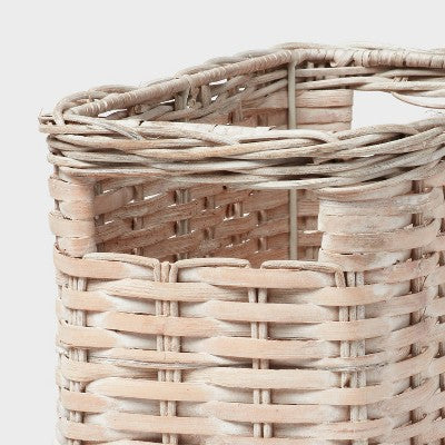 White Washed Woven Rattan Bin Small - Brightroom