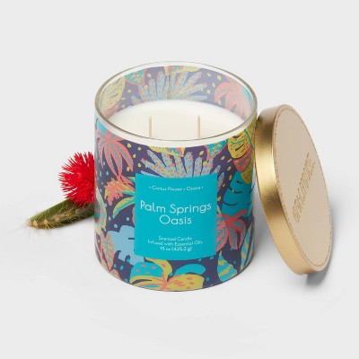2-Wick Glass Jar 15oz Candle with Patterned Sleeve Palm Springs Oasis - Opalhouse: Scented, Lidded, 50hr Burn Time