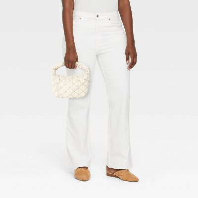 Bubble Quilted Clutch Handbag - A New Day Cream: Zip Closure, Single Handle, 11"x7"x3.5"