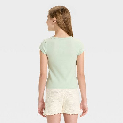 Girls' Short Sleeve Ribbed T-Shirt - art class Green M