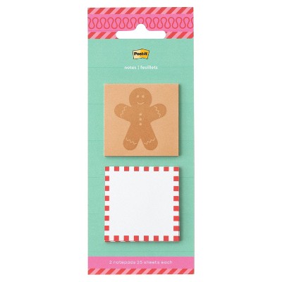 Post-it 2pk Jingle Notes Gingerbread Man 1.9"x1.9" Holiday Sticky Note Pads 25 Sheets Each