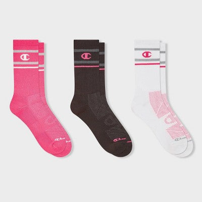 Champion All Sport Performance Crew Socks 3pk - Pink Assorted L