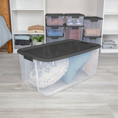 Sterilite 116 Qt Ultra Clear Latch Box Clear Base Flat Gray Lid and Latches: Stackable Storage Tote with Handles (LOCAL PICKUP ONLY)