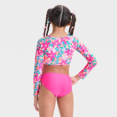 Girls' Floral Printed Rash Guard Bikini Set - Cat & Jack Pink XS