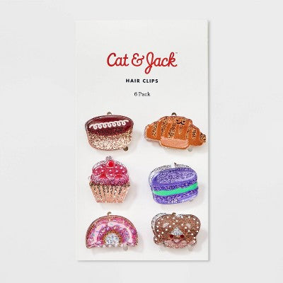 Girls' 6pk Dessert Themed Claw Clip Set - Cat & Jack: Solid Hair Styling Accessory, All Hair Types