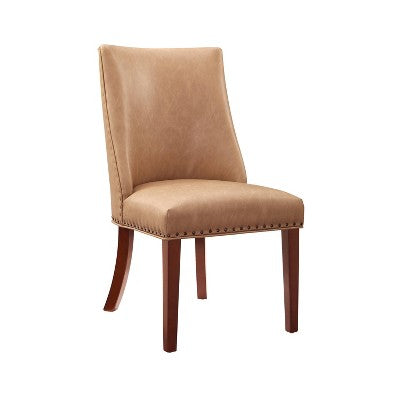 Axbridge Nailhead Trim Side Chair Faux Leather Tan - Powell: Set of 2, Upholstered, Wood Legs (LOCAL PICKUP ONLY)