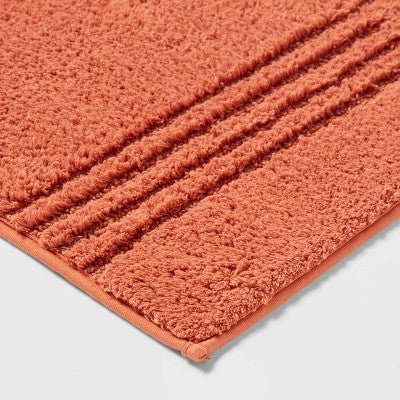 2pc 17"x24" and 20"x34" Performance Plus Textured Cotton Striped Non Skid Bath Rug Set Terracotta - Threshold
