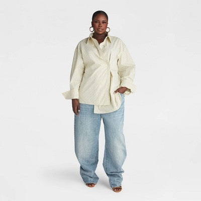 KBB by KAHLANA Women's 'The Wrap Shirt' - Yellow Striped XXL