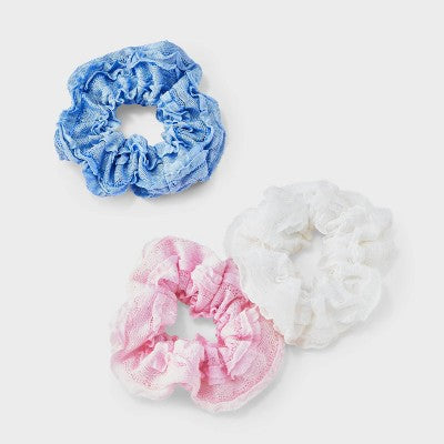 Girls' 3pk Ruffled Fabric Hair Twisters - art class: Fashion Accessory for All Hair Types, Includes Ponytail Holder