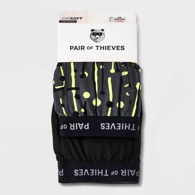Pair of Thieves Men's Lines & Dots Super Soft Boxer Briefs 2pk - Black/Gray S