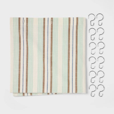 MISSING RINGS 13pc Textured Stripe Shower Curtain Set Green - Threshold