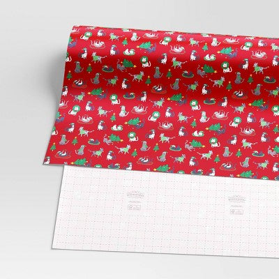 30" 50 sq ft Christmas Roll Wrap Illustrated Cats on Red - Wondershop (LOCAL PICKUP ONLY)