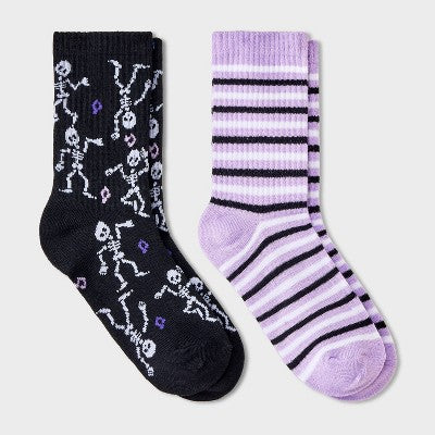 Kids' 2pk Crew Dancing Skeleton Socks - Cat & Jack Black/Purple M