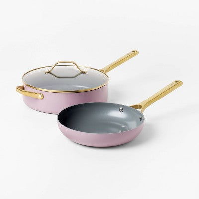 7pc Nonstick Ceramic Coated Aluminum Cookware Set with Champagne Handles Lavender - Figmint (LOCAL PICKUP ONLY)