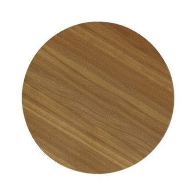 Wood Top Storage Ottoman Brown Faux Leather - HomePop: Modern Round Upholstered Bench, Easy to Assemble (LOCAL PICKUP ONLY)