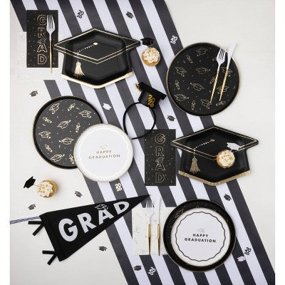 Bonjour Fete 12ct Happy Graduation Snack Paper Plates White and Gold
