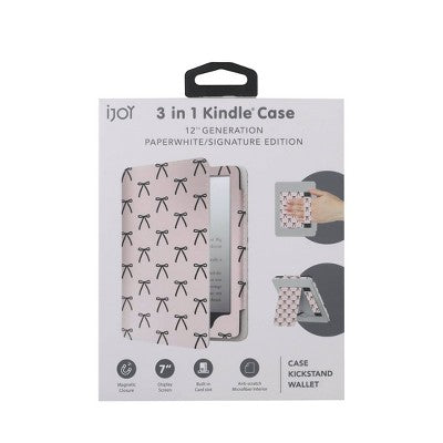 iJoy Hard Case with Kickstand for Kindle Paper White 12th Generation and Paper White Signature - Black Bows