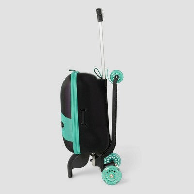 Roll Rider Softside Medium Checked Scooter Suitcase - Teal: Retractable Handle, 2 Wheels